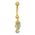 14K 14 Gauge Polished Blue CZ Seahorse Dangle Navel/Belly Ring