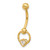 14K 14 Gauge Polished CZ Heart Dangle Navel/Belly Ring