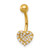14k 14 Gauge Polished Pave CZ Heart Navel Ring