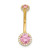 14K 14 Gauge Polished Pink and White CZ Navel/Belly Ring