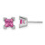 14k White Gold Square Created Pink Sapphire and Diamond Earrings