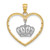 14k& White Rhodium Beaded Heart w/ Dangling Crown Charm