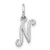 14KW White Gold Casted Script Letter N Initial Charm