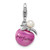 Amore La Vita Sterling Silver Rhodium-plated Magenta Enameled Perfume Bottle and Freshwater Cultured Pearl Charm with Fancy Lobster Clasp