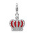 Amore La Vita Sterling Silver Rhodium-plated Polished 3-D Crystal and Red Enameled Crown Charm with Fancy Lobster Clasp