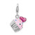Amore La Vita Sterling Silver Rhodium-plated Polished 3-D Enameled Cupcake and Heart Charm with Fancy Lobster Clasp