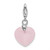Amore La Vita Sterling Silver Rhodium-plated Polished 3-D Rose Quartz Heart Charm with Fancy Lobster Clasp