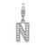 Amore La Vita Sterling Silver Rhodium-plated Polished CZ Letter N Initial Charm with Fancy Lobster Clasp - QC-37E1B847-6715