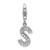 Amore La Vita Sterling Silver Rhodium-plated Polished CZ Letter S Initial Charm with Fancy Lobster Clasp - QC-33C9EADB-8912