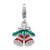 Amore La Vita Sterling Silver Rhodium-plated Red Enameled Christmas Bells with Green Enameled Leaves on Top Charm with Fancy Lobster Clasp