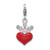 Amore La Vita Sterling Silver Rhodium-plated Red Enameled Heart Wearing Crystal Enameled Pink Crown Charm with Fancy Lobster Clasp
