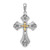 De-Ani Sterling Silver Rhodium-Plated Filigree Budded Cross with 14k Accent Pendant
