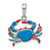 De-Ani Sterling Silver Rhodium-Plated Polished Enameled Blue Crab Pendant - QC-CE56CDE0-8628
