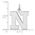 Large Sterling Silver Rhodium-plated Block Letter N Initial Charm