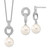 Majestik Sterling Silver Rhodium-plated 10-11mm White Imitation Shell Pearl and CZ Earrings and Spring Ring Clasp 17 inch Necklace Set - QM-56CAFBB9-1715