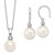 Majestik Sterling Silver Rhodium-plated 10-11mm White Imitation Shell Pearl and CZ Earrings and Spring Ring Clasp 17 inch Necklace Set - QM-66035D91-7271