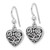 SS Rhodium-plated Antiqued Pink CZ Filigree Heart Dangle Earrings