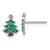 SS Rh-plated Green Enamel Crystal Christmas Tree Post Earrings