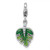 Sterling Silver Amore La Vita Rhodium-plated 3D Green Enameled with CZ Leaf Charm with Lobster Clasp