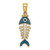 14k 3D  Blue Enamel Fish Bone Charm