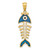 14k 3D  Blue Enamel Fish Bone Pendant