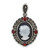 Sterling Silver Antiqued Marcasite and Garnet with Black Agate and Mother of Pearl Cameo Pendant