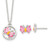 Sterling Silver Polished & Pink/Orange Enameled Butterfly Children's Earrings & 14in Necklace Set