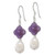 Sterling Silver Polished Amethyst Clover and FWC Pearl Dangle Earrings
