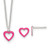 Sterling Silver Polished Pink Enamel Open Heart Childrens 14 inch Necklace and Post Earrings Set