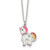 Sterling Silver Polished White and Rainbow Enameled Unicorn Childrens 14 inch Necklace