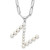 Sterling Silver Rhodium-plated 3-5.5mm White Button Freshwater Cultured Pearl LETTER N 18 inch Necklace