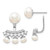 Sterling Silver Rhodium-plated 5-8mm White Button Freshwater Cultured Pearl and CZ Post Earrings with Earring Jackets