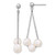 Sterling Silver Rhodium-plated 6-7mm Semi-Round White Freshwater Cultured 3-Pearl and Chain Dangle Post Earrings