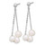 Sterling Silver Rhodium-plated 6-7mm Semi-Round White Freshwater Cultured 3-Pearl and Chain Dangle Post Earrings