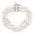 Sterling Silver Rhodium-plated 6-7mm White Near-Round Freshwater Cultured Pearl 3-Strand 7.5 inch Bracelet