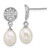 Sterling Silver Rhodium-plated 6-8mm Teardrop White Freshwater Cultured Pearl and Pave CZ Dangle Post Earrings