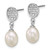 Sterling Silver Rhodium-plated 6-8mm Teardrop White Freshwater Cultured Pearl and Pave CZ Dangle Post Earrings