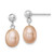 Sterling Silver Rhodium-plated 7-8mm Pink Teardrop Freshwater Cultured Pearl Post Dangle Earrings