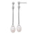 Sterling Silver Rhodium-plated 7-8mm Rice White Freshwater Cultured Pearl and Chain Dangle Post Earrings