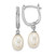 Sterling Silver Rhodium-plated 7-8mm White Rice Freshwater Cultured Pearl and CZ Hoop Dangle Earring
