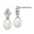 Sterling Silver Rhodium-plated 7-8mm White Rice Freshwater Cultured Pearl and CZ Post Dangle Earrings - QE-BC9054E2-1168