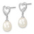 Sterling Silver Rhodium-plated 7-8mm White Rice Freshwater Pearl and CZ Heart Post Dangle Earrings