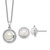 Sterling Silver Rhodium-plated 7-9mm Button White Freshwater Cultured Pearl and CZ Halo 17 inch Necklace and Post Earring Set