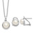 Sterling Silver Rhodium-plated 8-10mm Button White Freshwater Cultured Pearl 17 inch Necklace and Omega Back Earring Set