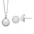 Sterling Silver Rhodium-plated 8-9.5mm White Button Freshwater Cultured Pearl and CZ 17 inch Necklace and Post Earrings Set