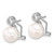 Sterling Silver Rhodium-plated 8-9mm Button White Freshwater Cultured Pearl and CZ Omega Back Earrings