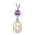Sterling Silver Rhodium-plated 8-9mm White Teardrop Freshwater Cultured Pearl and .75AM Amethyst Pendant