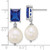 Sterling Silver Rhodium-plated 9-11mm Semi-Round White Freshwater Cultured Pearl and Emerald-cut Blue CZ Dangle Post Earrings