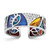 Sterling Silver Rhodium-plated Abstract Multi-color Enamel & CZ Cuff Ring - QR-6ECFD4EE-9060