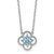 Sterling Silver Rhodium-plated Blue CZ Textured Clover Shape 16 inch with 1.5 inch Extension Necklace